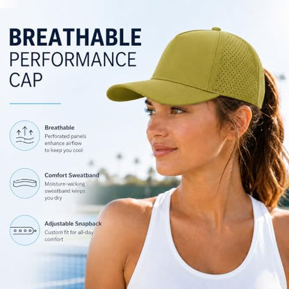 5 Panel Baseball Cap Quick Dry Mesh Snapback Hat for Women Men - color: Mustardgreen