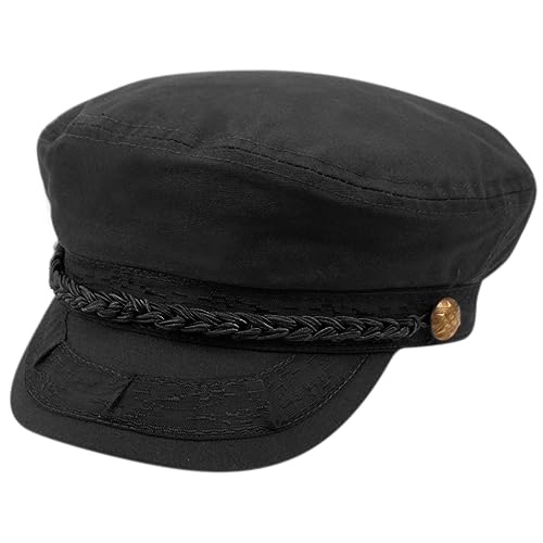 EPOCH Greek Fisherman Sailor Hat 100% Cotton Fiddler Cap Vintage Flat Cap for Women Men Breathable Summer Hat - color: Cd2256black, size: Small-Medium
