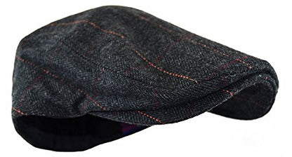Wonderful Fashion Men's Classic Herringbone Tweed Wool Blend Newsboy Ivy Hat (Large/X-Large, Charcoal) - color: Black Plaid, size: Small-Medium