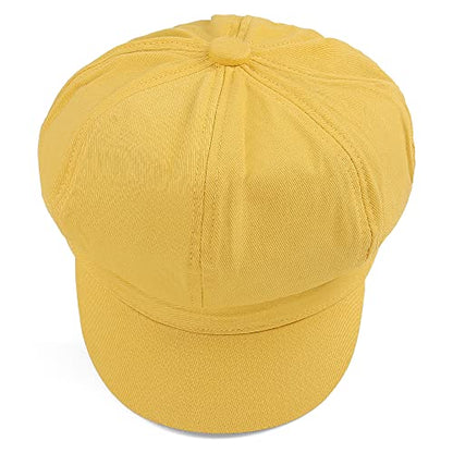 Newsboy Cabbie Baker boy hat Beret Cap for Women Pageboy Visor Paperboy Hat Sailor Fiddler Hat Adjustable - color: Yellow 1