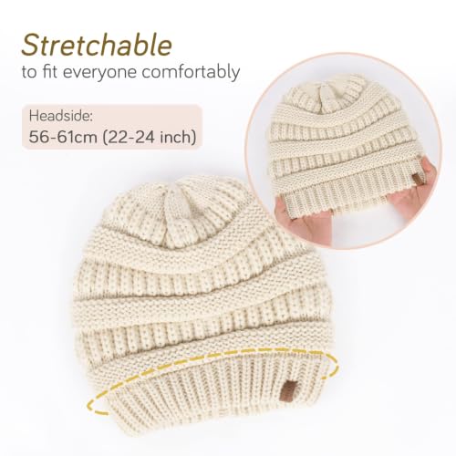 FURTALK Winter Beanie Hat for Women Satin Lined Cable Knit Chunky Slouchy Beanies Skull Warm Cap - color: Beige