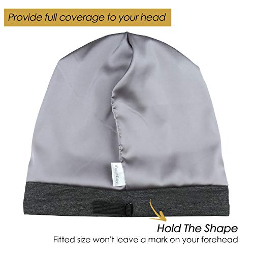 FocusCare Satin Lined Sleep Slouchy Cap Curly Girl Slap Headwear Gifts for Frizzy Hair Women - color: Dark Grey