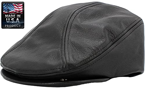 KBETHOS Leather Ascot Made in USA Ivy Collection Classic Newsboy Caps - color: Black, size: Medium