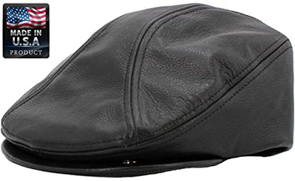 KBETHOS Leather Ascot Made in USA Ivy Collection Classic Newsboy Caps - color: Black, size: X-Large