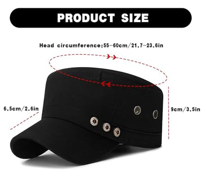 Initlove Cadet Army Cap Military Unisex Flat Top Hat for Men Women - color: 3 Button Black