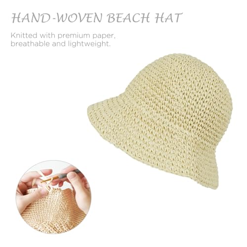 Floppy Straw Sun Hat Foldable Hand-Woven Crochet Straw Hats Outdoor Summer Beach Headwear for Women Girl Beige