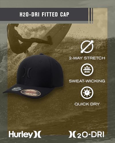 Hurley Mens Baseball Cap, H2O-Dri Stretch Fitted Hat with Curved Bill - color: Black, size: Large-X-Large