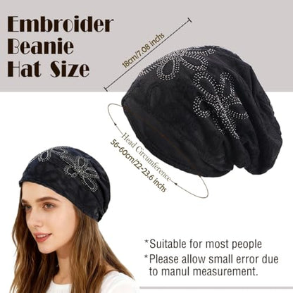Crochet Slouchy Beanie Hat Turbans Headware for Women - color: Bea07 - Black