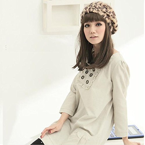 szzoqdz Women French Style Vintage Leopard Print Wool Soft Winter Warm Beret Beanie Hat (Khaki)