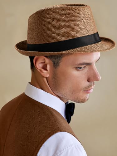 BABEYOND Men's 1920s Short Brim Trilby Fedora Hat - color: U-coffee
