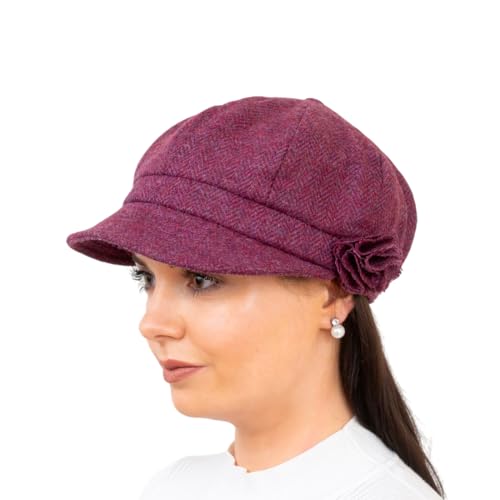 Hatman of Ireland Newsboy Hat for Women's Made in Ireland, 8 Panel Wool Cap, One-Size - color: Plum