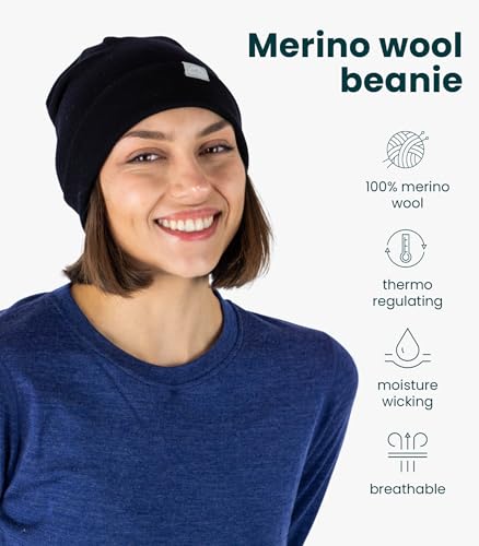 100% Merino Wool Beanie for Women, Men - Set Adult Skull Cap 17.5um & Socks - color: Black, size: Large-X-Large