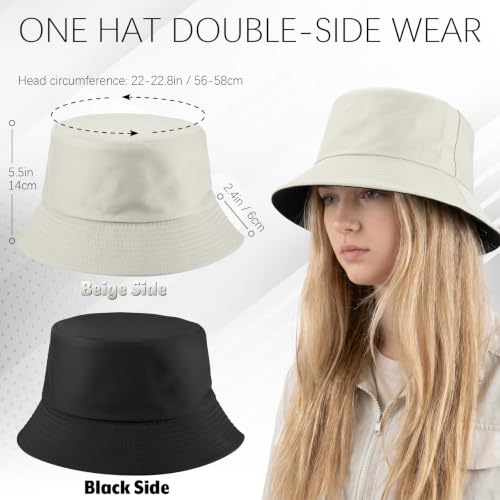 Bucket Hat for Women Men, Summer Sun Hats Foldable Reversible Fishing Hat Beach Hats for Outdoor Hiking Travel - color: Beige/Black