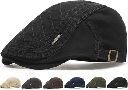 Initlove Mens Newsboy Cap Cotton Ivy Hat Beret Hats for Driving - color: A Black