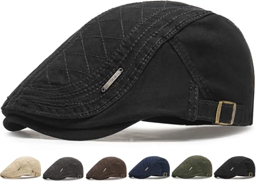Initlove Mens Newsboy Cap Cotton Ivy Hat Beret Hats for Driving - color: A Black
