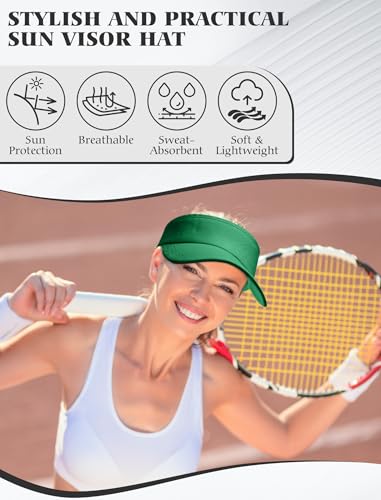 12 Pack Sun Visor Hats Softball Adjustable Cap Sun Protection for Women Men - color: Green