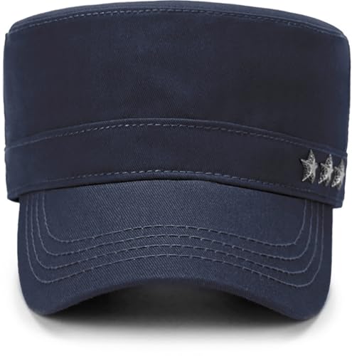 Initlove Cadet Army Cap Military Unisex Flat Top Hat for Men Women - color: Star Navy