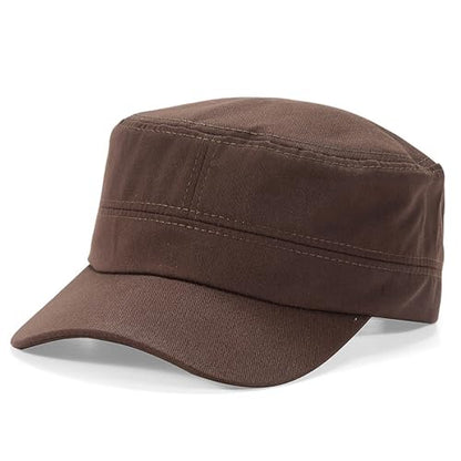 Cadet Army Cap Military Style Adjustable Flat Top Cap Unisex Basic Baseball Hat for Men Women - color: Brown