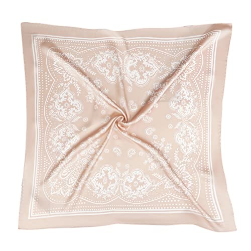 VANLINKER 27.5 Inches Silk Head Scarf for Women Men Vintage Bandanas Satin Hair Scarf Silk Wrap Neck Square Scarves VL9549 - color: C8 Oatmeal