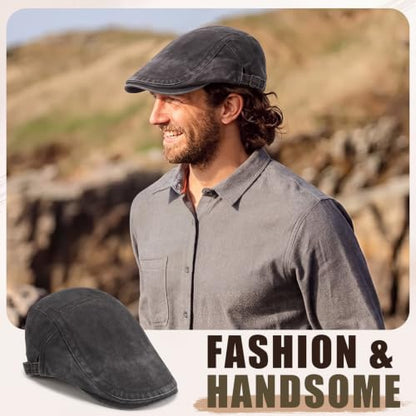 Geyoga 6 Pcs Men's Flat Cap Newsboy Hat Adjustable - style: Washed