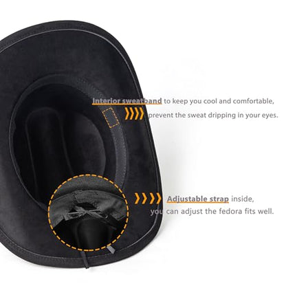 Western Cowboy Hat for Women Men Retro Suede Hat - color: Black-small Flower Belt