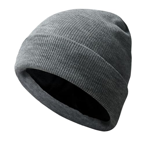 PFFY Beanie for Men Women Unisex Knit Cuffed Winter Thick Lined Beanies Hat - color: Pure Grey