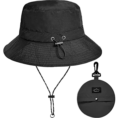 Waterproof Bucket Hat for Women and Men - UV Protection Beach Sun Hat Fishing Safari Boonie Hat Rain Hat Adjustable Packable - color: Black - Waterproof