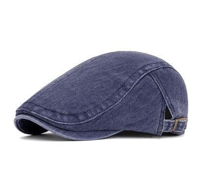 QHFHULV Newsboy Cap for Men Cotton Flat Gatsby Ivy Golf Cabbie Driving Hat - color: Classic Navy