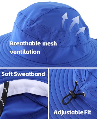 Connectyle UPF 50+ Wide Brim Sun Hat for Men Women UV Protection Bucket Hats Outdoor Breathable Safari Hat for Fishing Hiking - color: Royal Blue