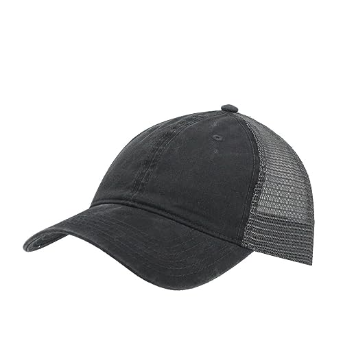 Vintage Washed Cotton Soft Mesh Adjustable Baseball Cap - color: Charcoal/Charcoal/Charcoal