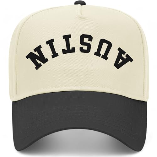 Austin Upside Down Vintage Trucker Hat | Texas | Premium Snapback Baseball Hat for Men & Women - color: Black/Natural