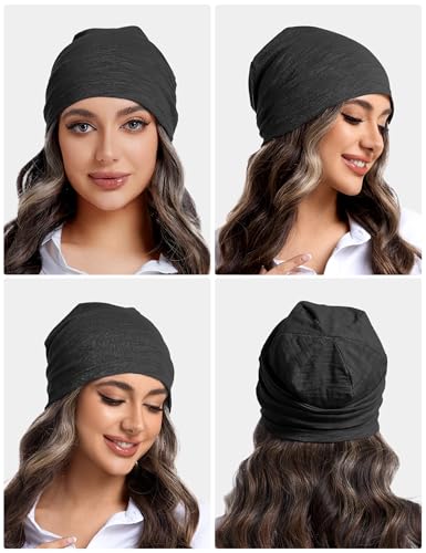 ROYBENS Lightweight 100% Cotton Slouchy Summer Beanie Men Women, Chemo Cap - color: 1pc Black, size: Medium