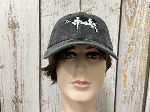 Embroidered Baseball Caps for Men and Women - color: Holstein Cow Farm (Washed Black)