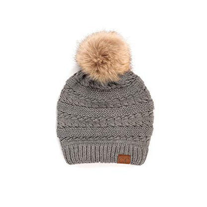 C.C Hatsandscarf Exclusives Unisex Solid Ribbed Beanie with Pom (HAT-43) - color: A Lt. Melgrey-tilted Stitch
