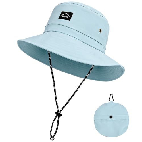 ZOORON Sun Bucket Hats for Women Men UPF 50+Packable Fishing Hats Quick Dry Waterproof Hiking Hat with Detachable Chin Strap - color: 1pack-blue