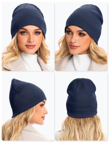 ROYBENS 100% Cotton Cuffless Beanie for Men Women Knit Fisherman Skull Cap - color: Navy Blue
