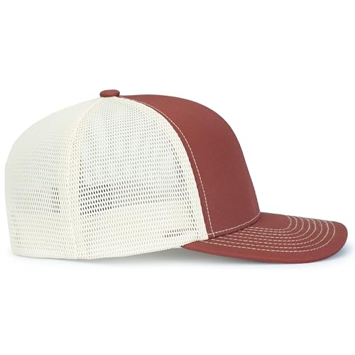 Pacific Headwear Contrast Stitch Trucker Pacflex Snapback Cap - color: Brick/Beige/Brick
