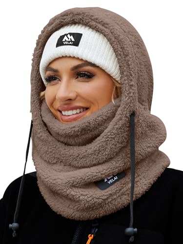 Balaclava Fleece Ski Mask Winter Face Masks Windproof Hooded Scarf - color: Coffee