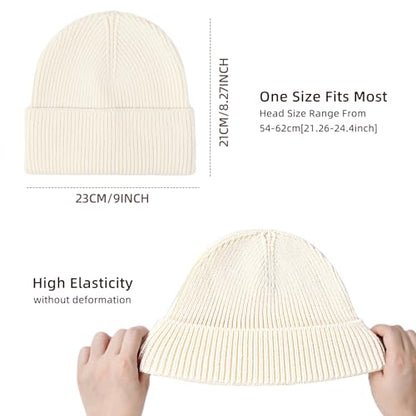 Beanie for Men Women Cuffed Thick Knitted Skull Cap Unisex Winter Hat - color: Milk White