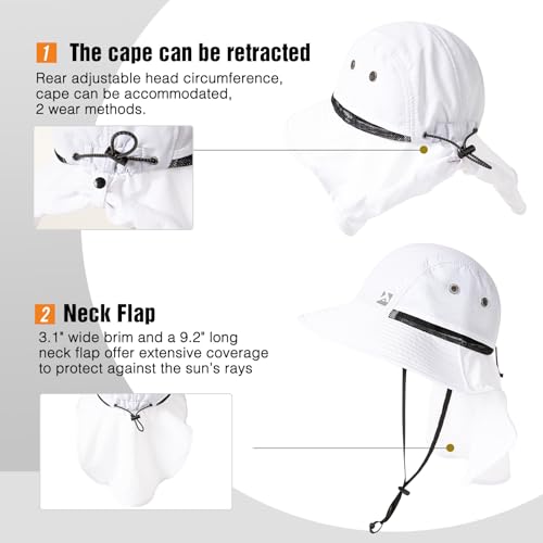 TOP-EX Oversized UPF50+ Sun Hat for Big Heads with Neck Flap & Wide Brim - color: White, size: Large-X-Large