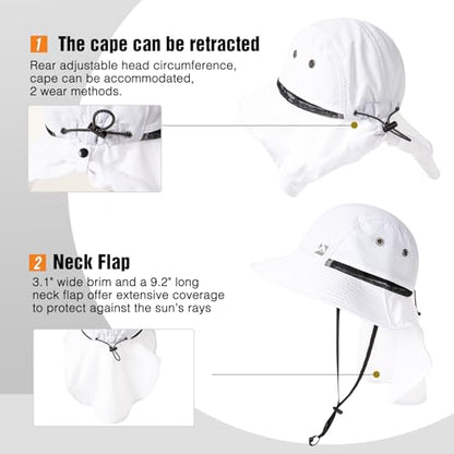 TOP-EX Oversized UPF50+ Sun Hat for Big Heads with Neck Flap & Wide Brim - color: White, size: Large-X-Large