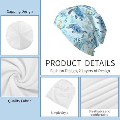 Beanie Hat for Men Women Slouchy Beanie Skull Sleep Cap Soft Lightweight Chemo Hat Stretch Cancer Headwear - color: Turtle