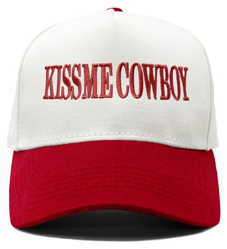 Funky Junque Adult Trucker Snapback Hat 2-Tone Baseball Cap - color: Kiss Me Cowboy - White/Red