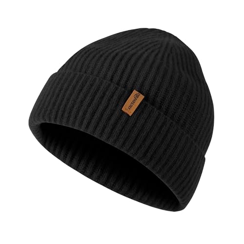 ACUSHLA 100% Merino Wool Beanie for Men & Women Knit Winter Hat Skull Cap - color: Black, size: Medium-Large