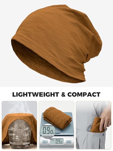 ROYBENS Lightweight 100% Cotton Slouchy Summer Beanie Men Women, Chemo Cap - color: 1pc Golden Camel, size: Medium