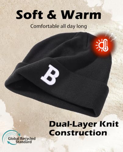 Connectyle Men's Cuffed Beanie Hat Double Layer Knit Winter Watch Cap - color: Black-b