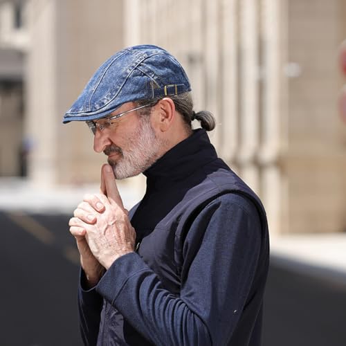 Quanhaigou Unisex Denim Newsboy Hats Flat Ivy Gatsby Cabbie Driving Berets Hat Cotton Dad Cap for Men Women - color: Light Jean Blue