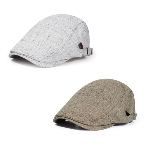 2Pcs Men's Newsboy Cap Cotton Flat Ivy Gatsby Driving Hat - color: Ym1-lightgrey+coffee