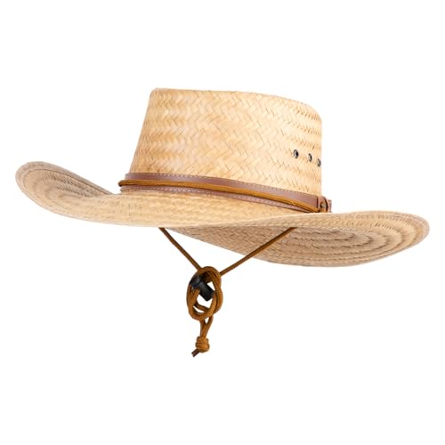 UPF 50+ Palm Leaf Chin Tie Gambler Straw Hat - size: Small