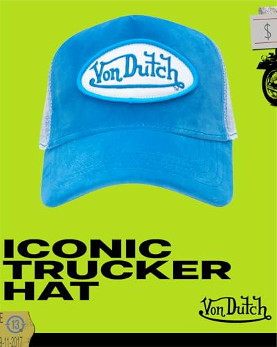 Von Dutch Unisex Velvet Trucker Hat, Curved Bill, Mesh Back, Snapback - color: Blue